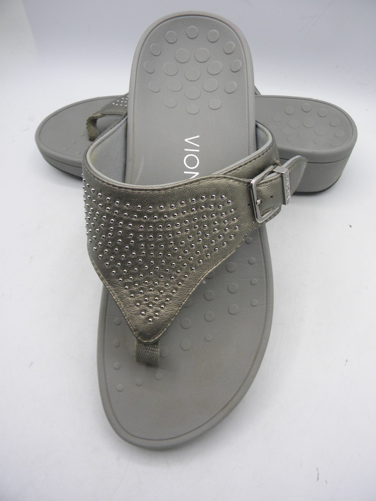 VIONIC Capitola Pewter Leather Platform Wedge Stu… - image 14