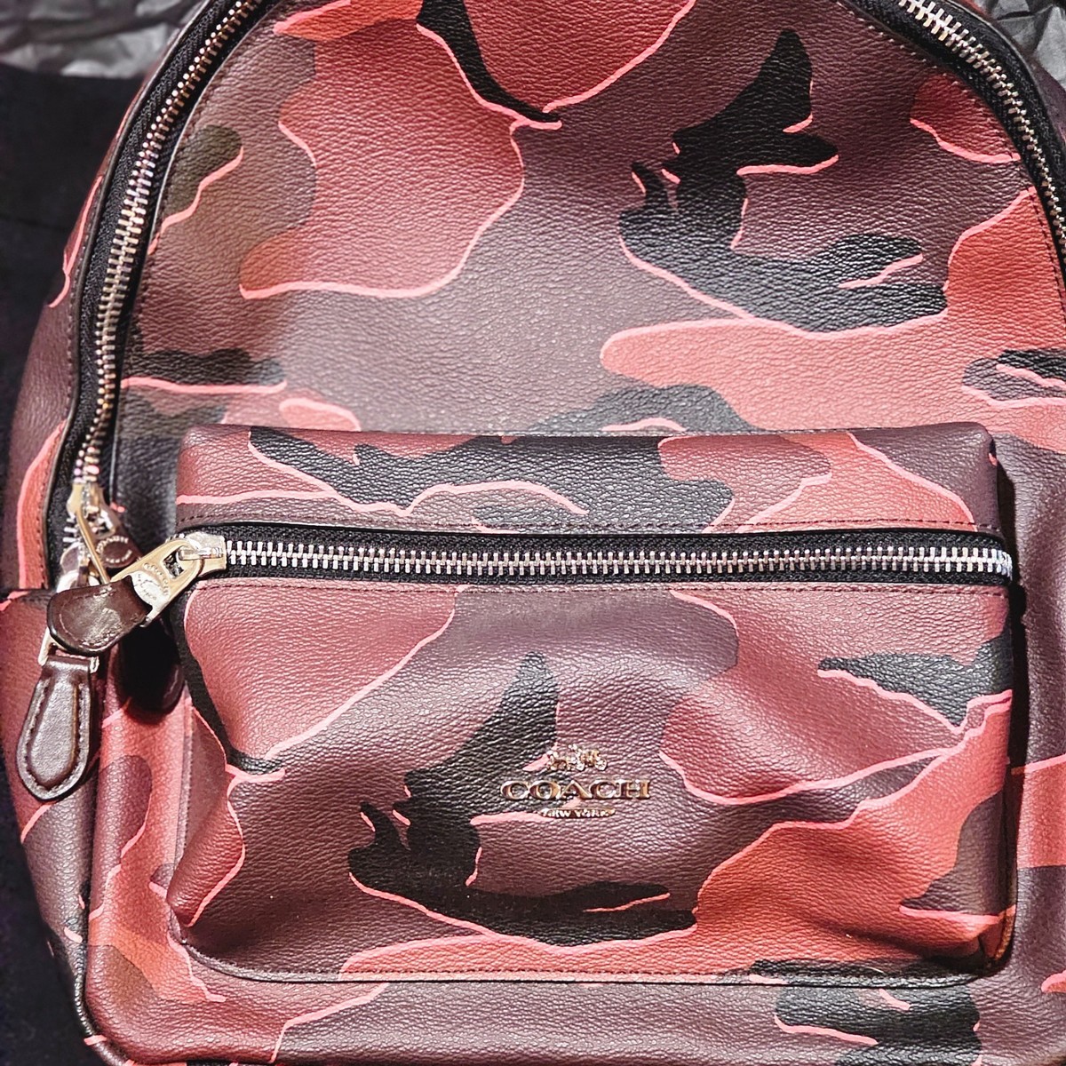 New W/O Tags- Coach Charlie Medium Wild Burgundy,Red,Pink Camo
