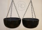 PAIR GAINEY MODERN BLACK CERAMIC HANGING PLANTERS ARCHITECTURAL POTTERY 1960'S