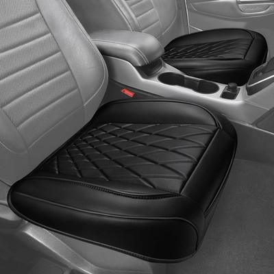 CAR PASS 2 Pack Leather Front Car Seat Covers, Two Pieces Bottom, All Black 