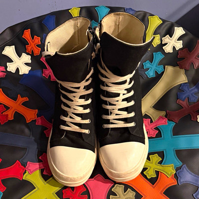 Rick Owens DRKSHDW Ramones Canvas High Top Lace-Up Side Zip Sneakers Black