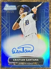 2022 Bowman Sterling Cristian Santana Blue Refractor Auto #08/25 Tigers #PA-CS