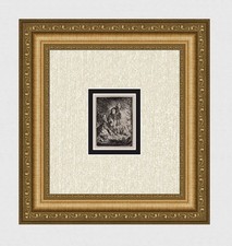 1800s REMBRANDT Etching B185 "The Sick & Old Beggar" ORIGINAL Durand Framed COA