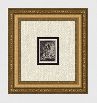 1800s REMBRANDT Etching B185 ''The Sick & Old Beggar'' ORIGINAL Durand Framed COA