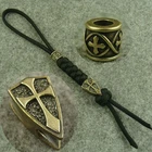 550 Paracord " Crusader Shield " Knife Lanyard Hand weave Brass Bead Beads GH518