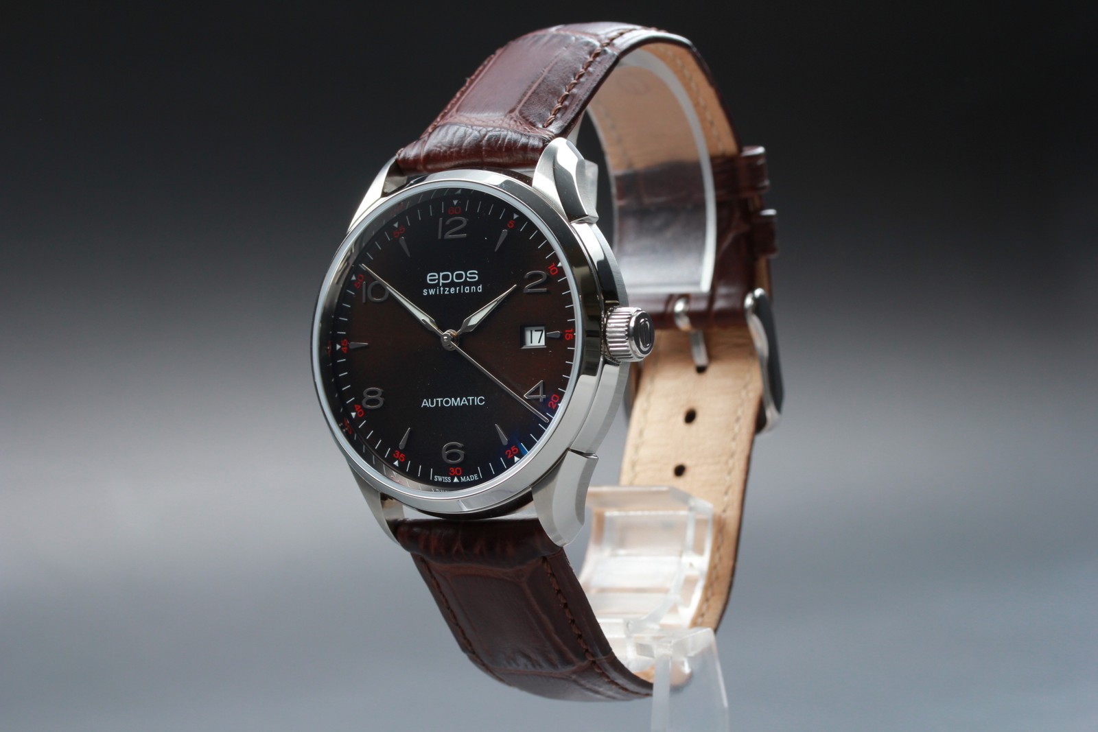 [w/Box] EPOS Originale 3427ABR Satin Brown Date Automatic Swiss Made Men's Watch image 3