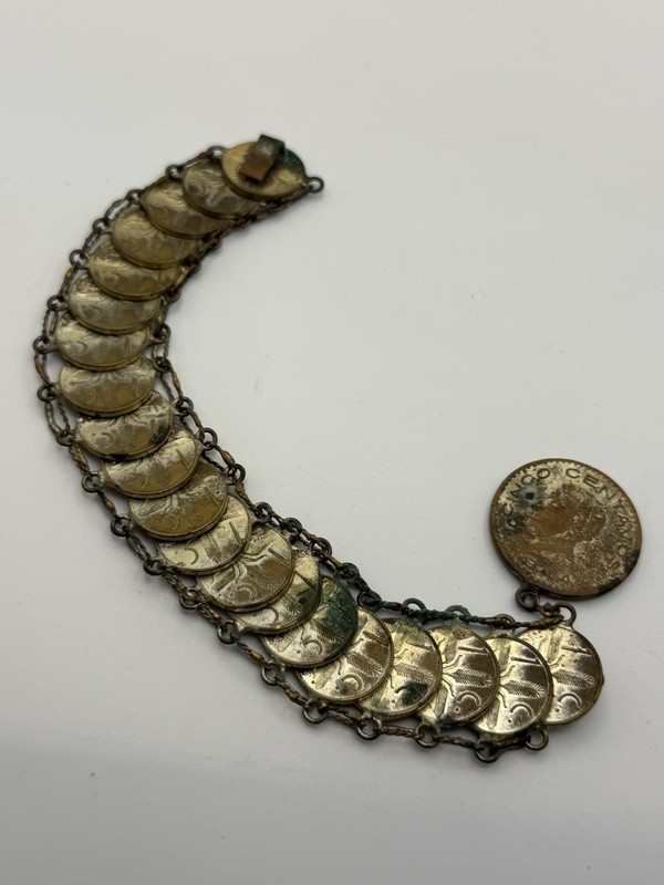 Vintage Mexico Centavos 21 Coin Bracelet Copper Tone Estados Unidos Mexicanos