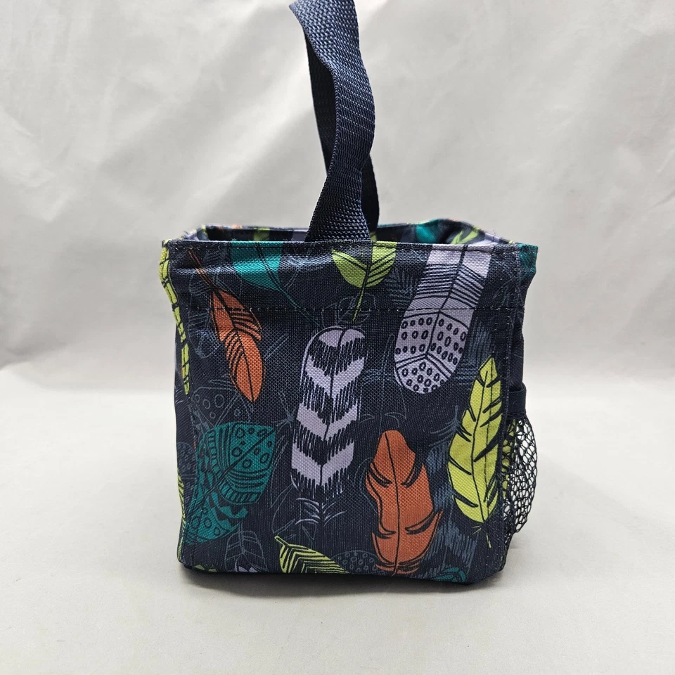 Сумка с короткими ручками Thirty One Little Carry All Caddy квадратная корзина синяя с падающими перьями - Изображение 4 из 4