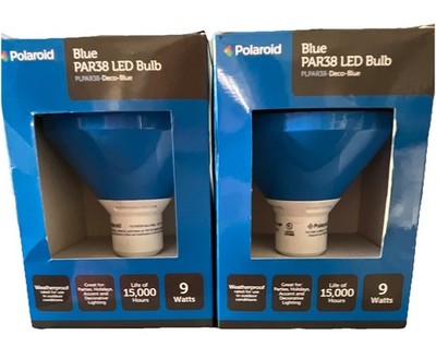 Polaroid PAR38 Blue LED Bulbs 9W Weatherproof Outdoor UL 2 Bulbs 15,000h