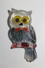 Vintage 1940's Lucite Acrylic Googly Eyes Green Owl 3 1/4" Pin Brooch