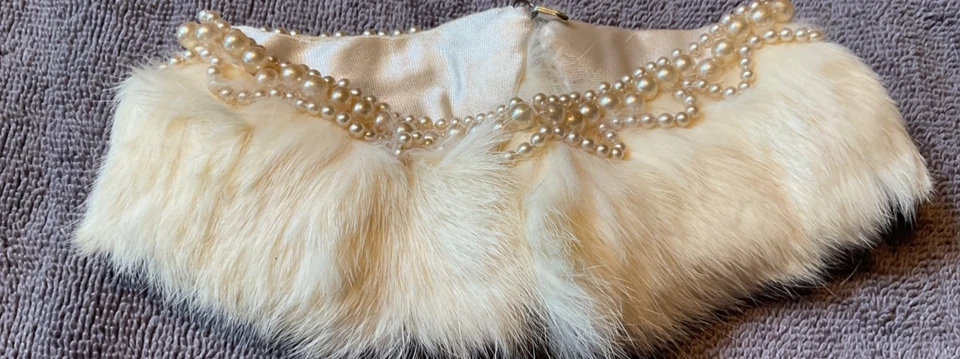 Vintage Rabbit Fur & Pearl Collar • Mid‑Century Glam • Costume / Burlesque - Image 1 of 4