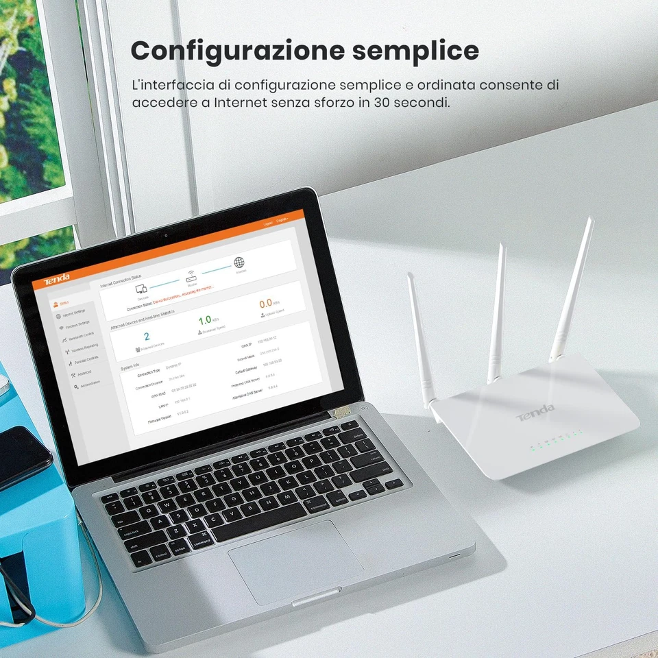 Tenda F3 N300 Router Wifi, Speed with 2.4Ghz/300 Mbps, 3 LAN/WAN Porte, Antenne  - Immagine 3 di 4