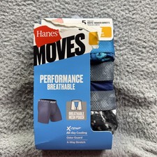 Hanes Moves Boxer Briefs Boys Large 12-14 Blue Breathable Tagless 5-Pack