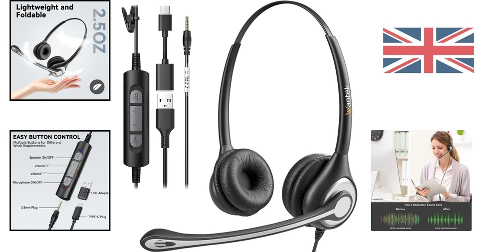 Versatile USB & 3.5mm Headphones with Noise Cancellation for Online Meetings - Image 2 of 4