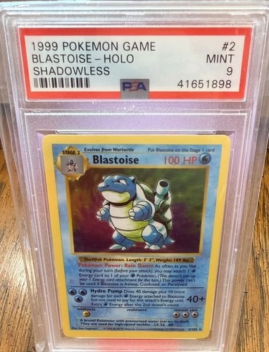 1999 POKEMON GAME SHADOWLESS #2 BLASTOISE-HOLO PSA 9