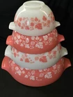 Vintage Pyrex Pink Gooseberry Cinderella Nesting Mixing Bowls