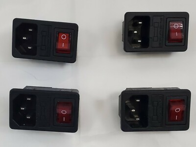 Power Socket Connector Red Rocker Switch AC 250V with On / Off SPST Lot of 4