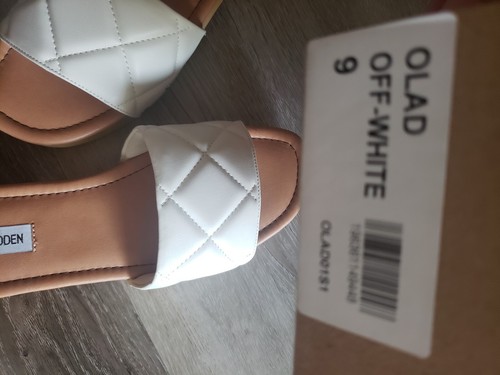 Steve Madden Size 9 Women Off White Quilted Wooden Platform Slide Mule Sandals - Picture 3 of 7