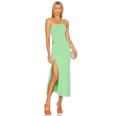 slim fit dress slacks For love & lemons Rosalyn Maxi in Green