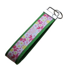 Floral Keychain Wristlet Handmade Boho Fabric Key FOB Sturdy Daisy Flower Pink