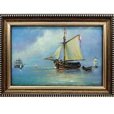 Seascape sailboat oil painting Original art Impressionism Impasto painting 4x6