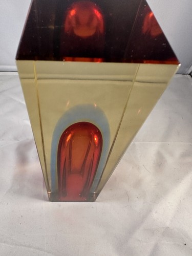 Vintage 1970s Murano 21cm Block Vase - Red, Amber And Blue In Smoked Glass - Picture 11 of 20