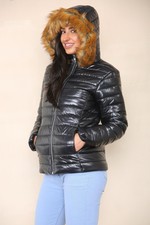 Ladies-girls Fur Hooded Winter Padded Jacket