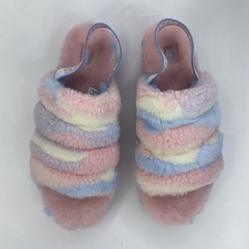 UGG W FLUFF YEAH SLIDE Slipper Cali Collage Women's 9 Pink Blue White Stripe - Picture 3 of 10