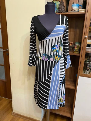 SAVE THE QUEEN STRETCH JERSEY MULTICOLORED STRIPE FLORAL WRAP COVER UP DRESS-S - Image 1 of 4