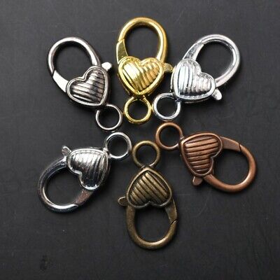 10Sets Gold Silver Plated Bronze Copper & Twill & Charms Heart Lobster Clasps