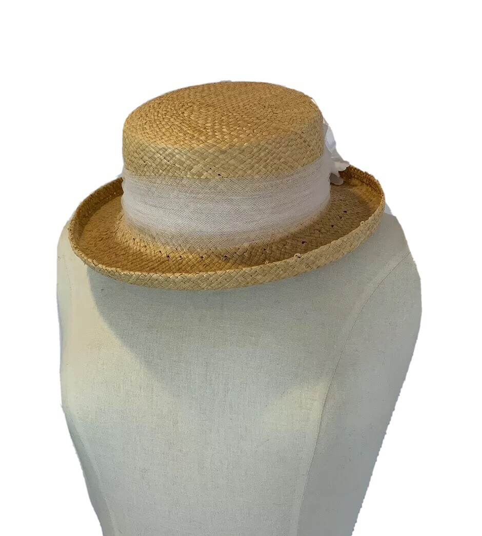 White Wide Upturned Brim Flowal Straw Hat Spring Summ… Gem