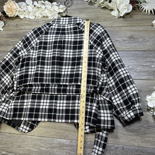 WORTHINGTON Pea Coat Size Medium Petites Wool Womens BLACK White Belted - Picture 9 of 13