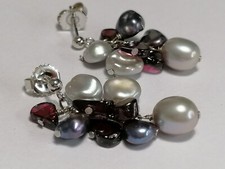 925 Sterling HONORA Cultured Freshwater Pearl Earrings Garnet Drop Stud 30