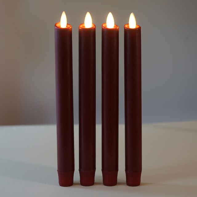 8" Luminara Flameless LED Tapers Candles Wax Remote Burgundy Set of 2