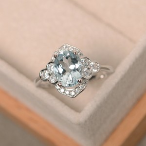 Oval Cut 7x9mm Aquamarine Ring Vintage Gemstone Wedding Silver Image Is Loading Oval Cut 7x9mm Aquamarine Ring Vintage Gemstone Wedding