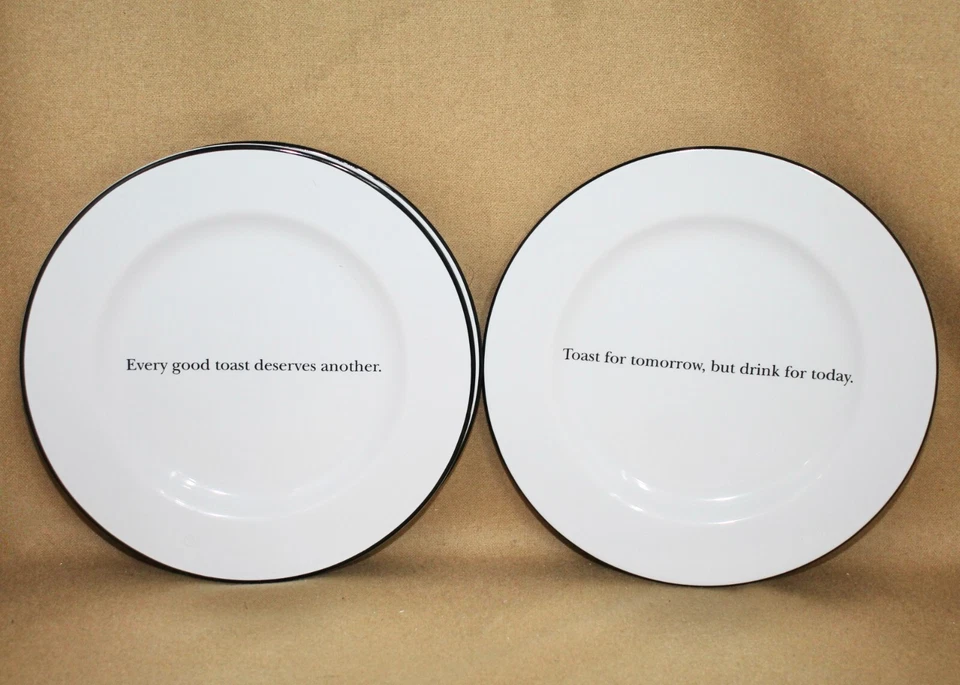 POTTERY BARN Cocktail Quotation Plates Set of 4 White Ceramic 7.75" - Image 4 of 4