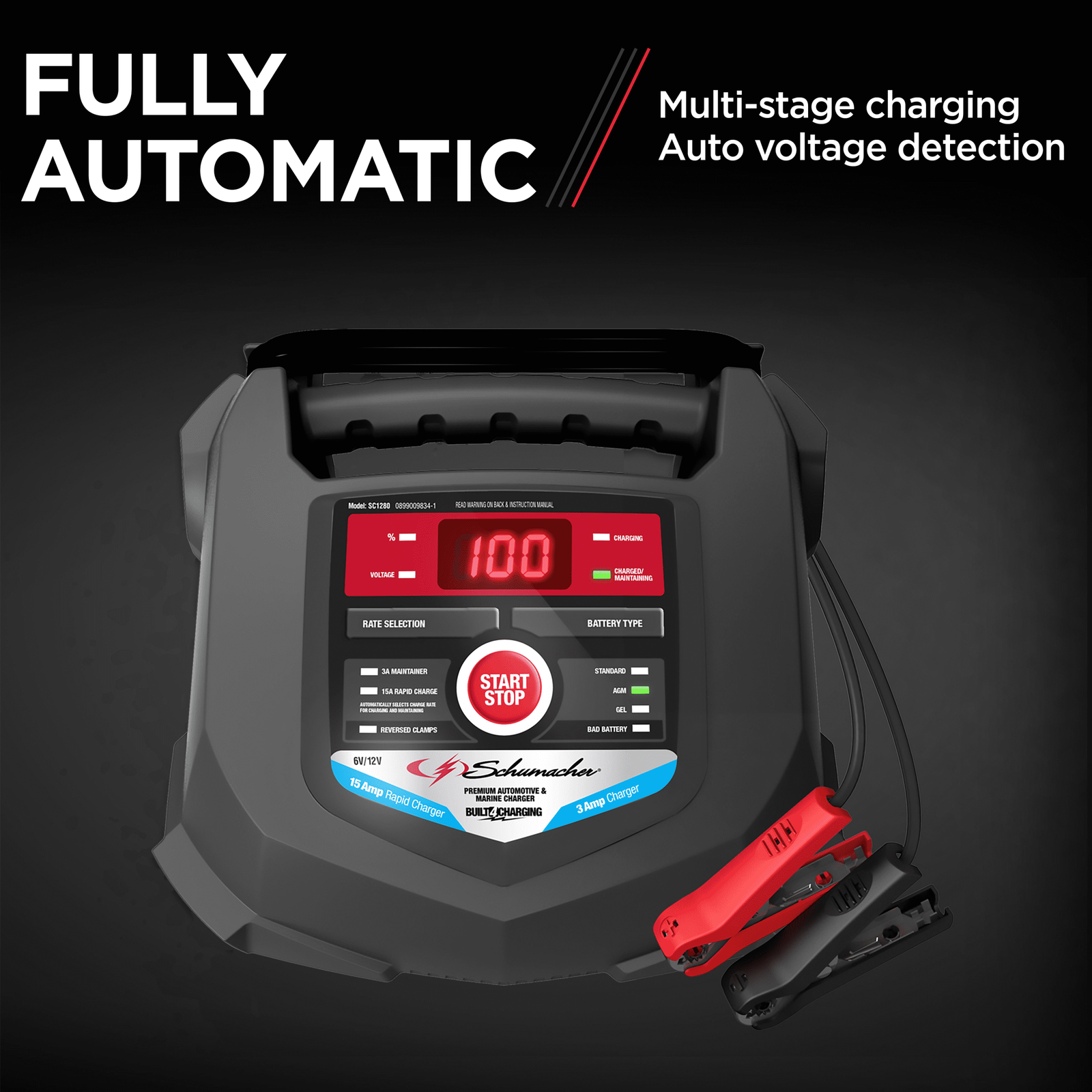 15-Amp 6V/12V Fully Automatic Battery Charger and Maintainer Automotive Marine.