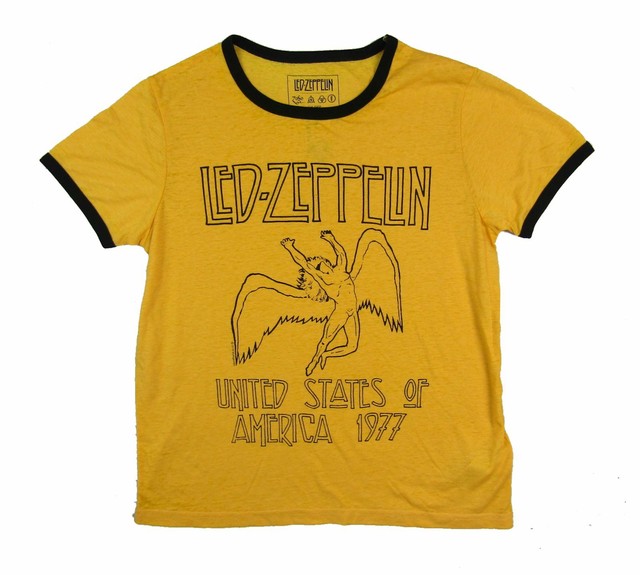 Led Zeppelin US 1977 Girls Juniors Yellow Ringer T Shirt New Official