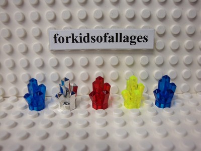 5 LEGO CRYSTALS Gems Rock Monster Power Miner Western+ Silver, Trans. Red, Blue+