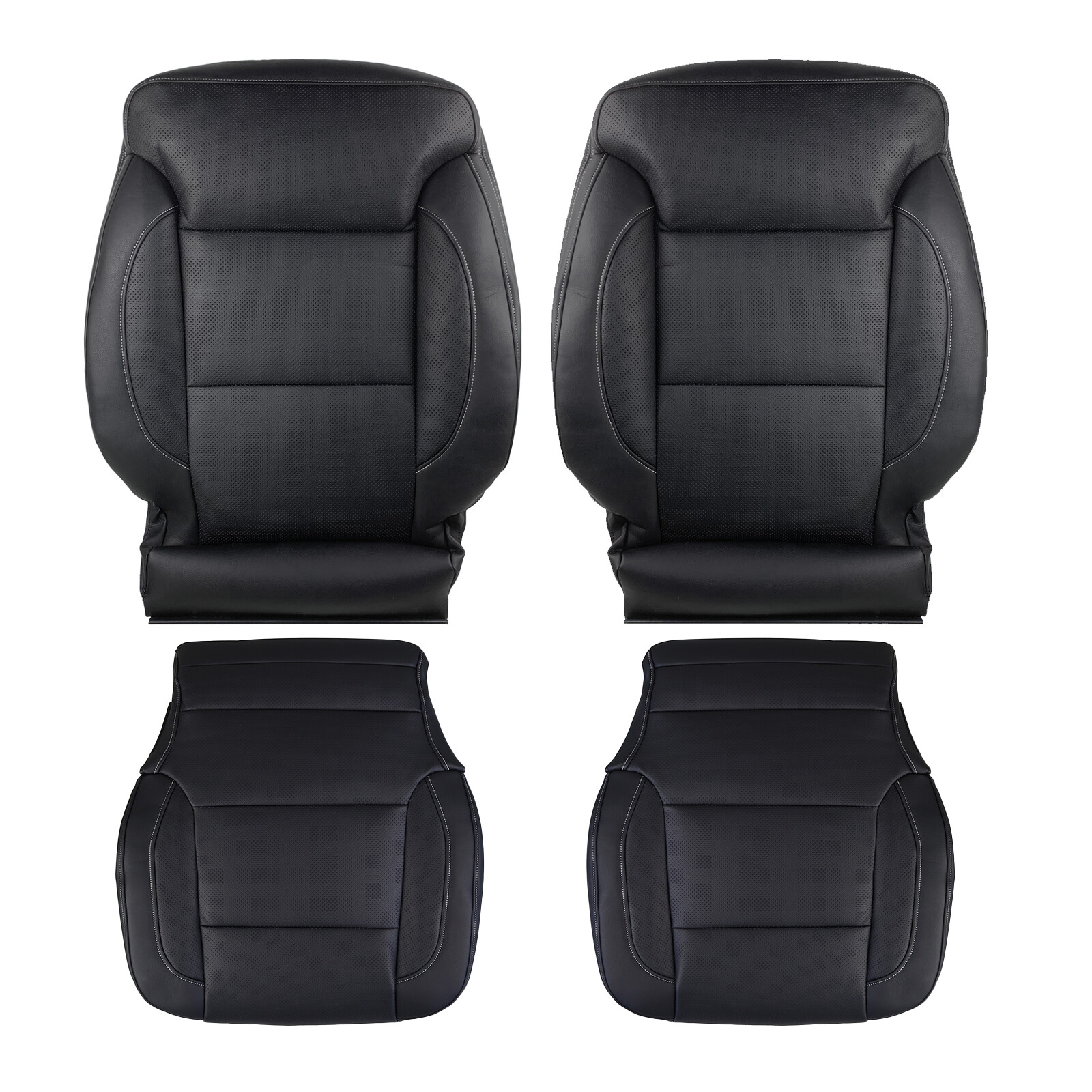 Driver Passenger Bottom Top Leather Seat Cover Blk For 15-19 Silverado 1500 2500