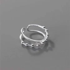 Silver Color Cross Beaded Cocktail Ring