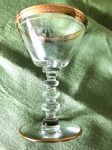 "Lunettes à tige de cocktail Tiffin-Franciscain ""Bouquet"" (5), annelées or gravées, 4,25" - Photo 1/2
