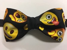Custom Mens Black Emoji Bow Tie Smiley Face Pre-tied