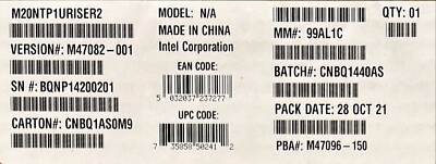 Intel M20NTP1URISER2 1U PCIe Riser x16 PCIe slot NEW- NO BOX BULK PACKAGING