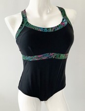 TU Black Tropical Trim Print Swimsuit UK 16