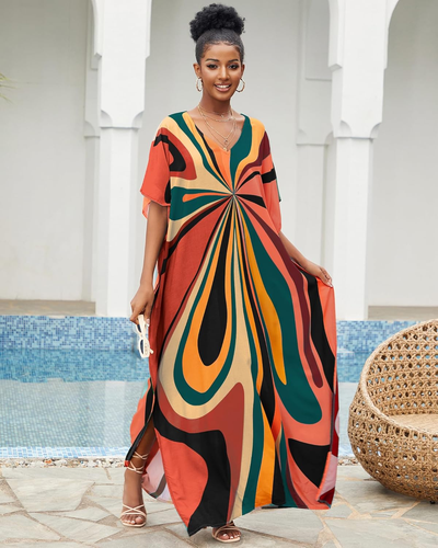 Kaftan Dresses for Women V Neck Batwing Sleeve plus Size Caftans Swimwear Coveru - Picture 9 of 12