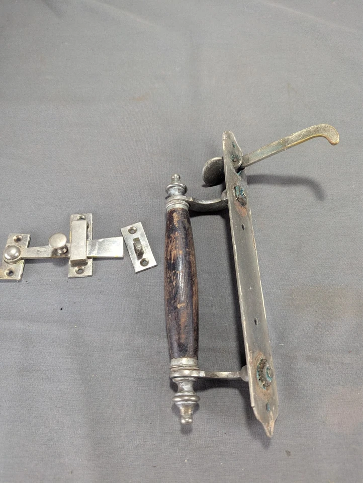 Antique Large Suffolk Door Latch Unusual Chrome Finish Offset Wood Handle 9 1/2" - Image 2 of 4