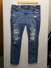 American Eagle Next Level Airflex Jeans Men 38x32 Blue Denim Straight Distressed