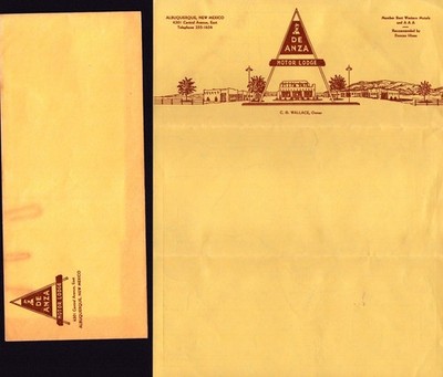 De Anza Motor Lodge Albuquerque NM Stationery Map Reverse Route 66 c1950s