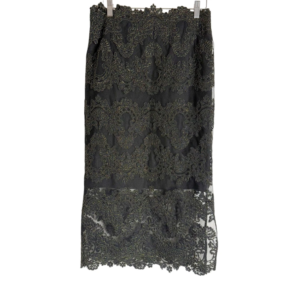 Sandro Rococo Metallic Guipure Lace Black Midi Skirt Size L - Image 2 of 4